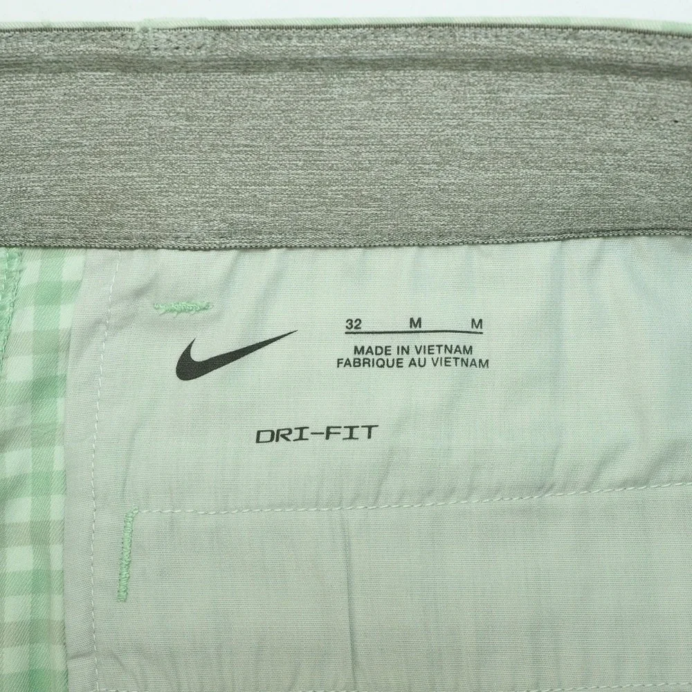 New Nike Golf Dri-Fit UV Chino Shorts Mens 32 Green Plaid Gingham Cotton Blend